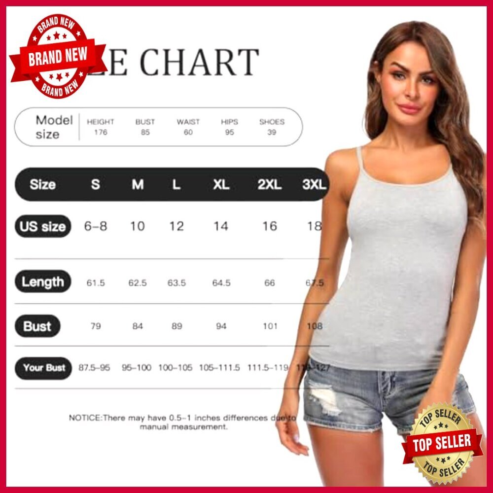 Built-In Padded Bra Camisole Tank Top Adjustable Straps Viscose Blend - Picture 6 of 7